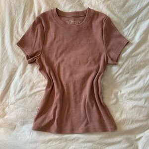 Abercrombie & Fitch Short Sleeve Ribbed Tee in Rust